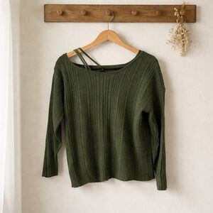 Cupshe Olive Green Ribbed Off-Shoulder Sweater